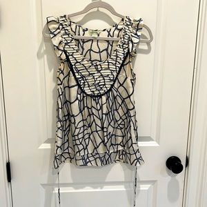 Anthropologie blue and white silk top size 0